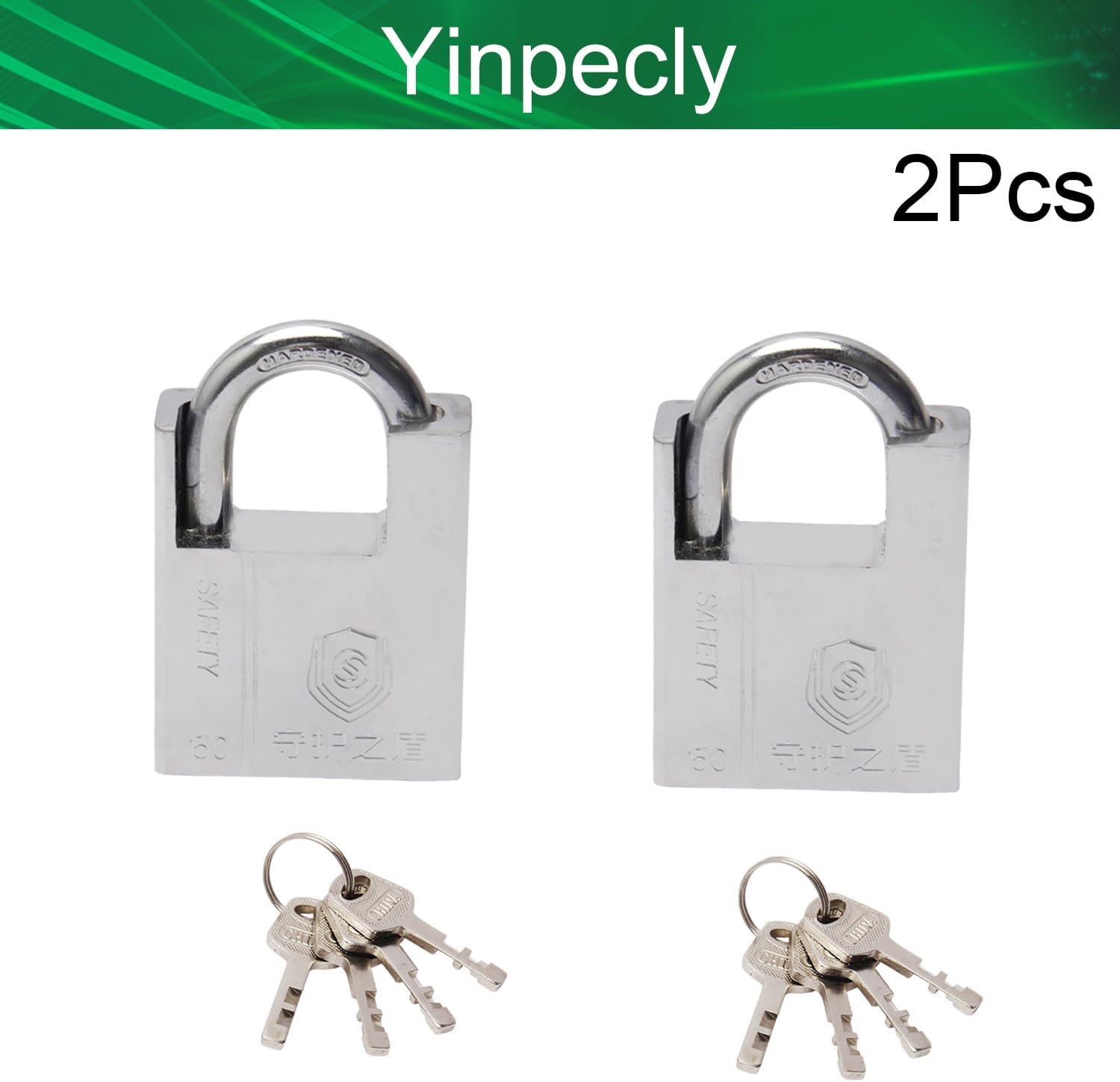 Yinpecly スチールキー南京錠 錆防止ロック 強化スチール ラミネート南京錠 屋外用 鍵付き 異なる幅50mm スチールボディ
