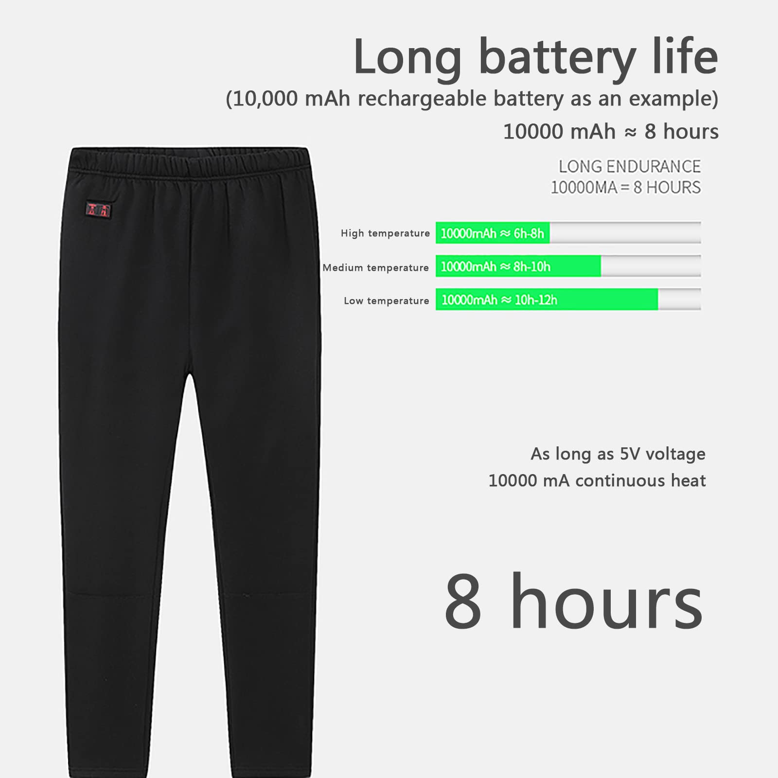 Conjunto de Ropa Interior Térmica Calefactables para Hombre y Mujer, Ropa Térmica Eléctrico (Top + Pantalones) con 3 Configuraciones de Calor,Black,L