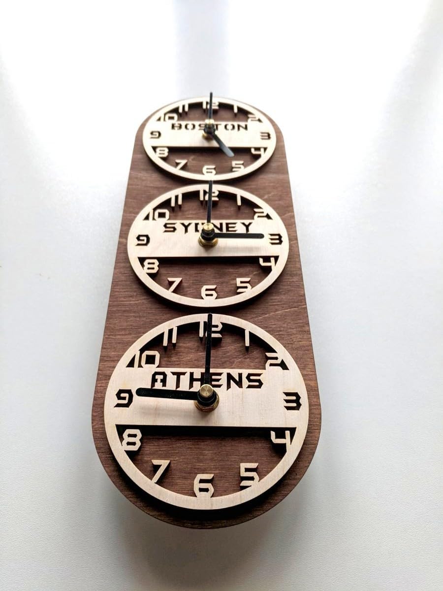 MonaStarLight Vertical Wall Clock with 2-5 Time Zones Dials, Custom Personalized Multiple World Clock, Office or Family Home Timezone Clock, Black Or Brown