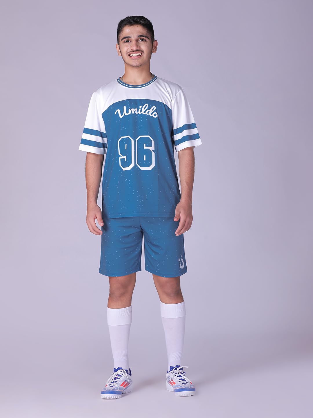 UMILDO Boy's Active Sports Wear Dry Fit Dot Printed Jersey for Multi Sports Activities | Jersey for Yoga Running Gym Football Basketball Game (4 to 16 Yrs)_Blue 4