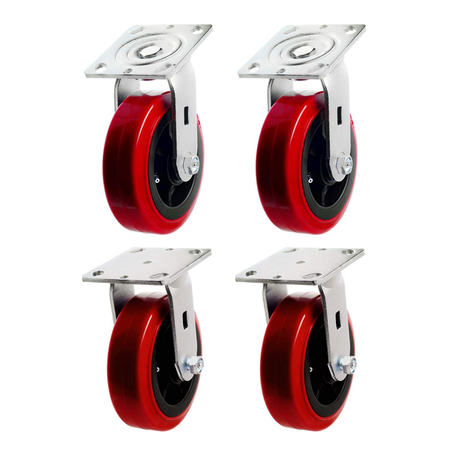 SY America 6" 4 Pack Plate Caster, Polyolefin/Polyurethane Wheel Top Plate Caster Extra Width 2 inches 3600 lbs Total Capacity (6 inches Pack of 4, 2 Swivel + 2 Rigid)