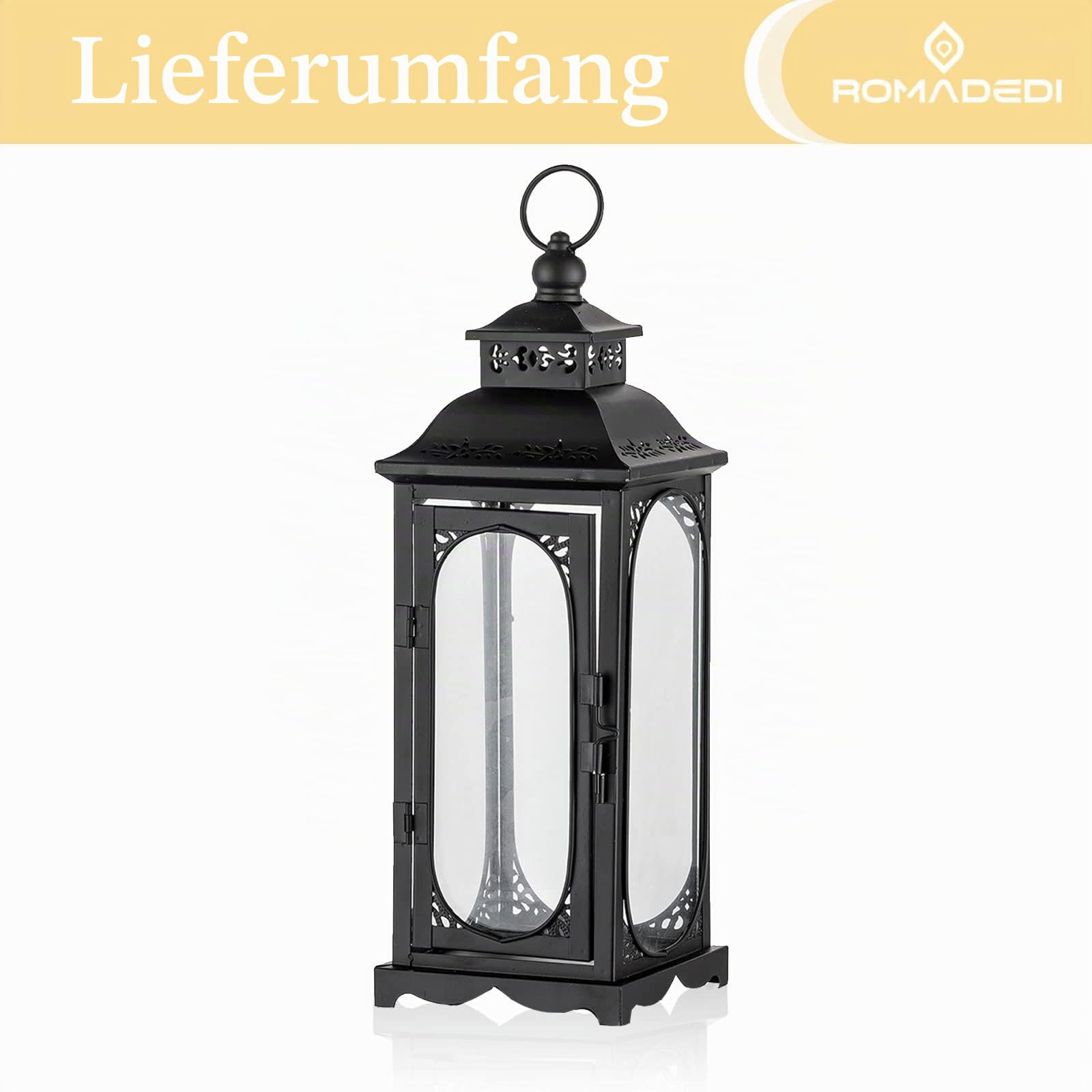 Romadedi Metalllaterne Schwarz, 35 cm Windlicht für Kerzen