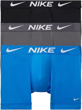 Nike Mens Essential Micro Boxer 3 Pack Brief, Black/Grey/Blue, Medium