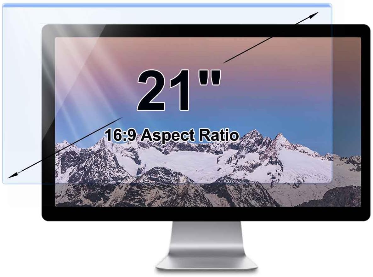 21 inch Anti-Glare Blue Light Screen Protector Cover for 16:9 Widescreen Monitor, Removable Anti-Scratch Computer Monitor Display, 21in Blue Light Glare Blocking PC Eye Protection Filter Panel