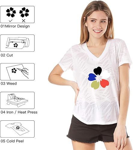 Miniatura 180 de Rollo de vinilo termotransferible, 12 in x 8 ft por rollo, para diseños en camisetas, fácil de cortar y despegar, para planchar y máquinas Cricut