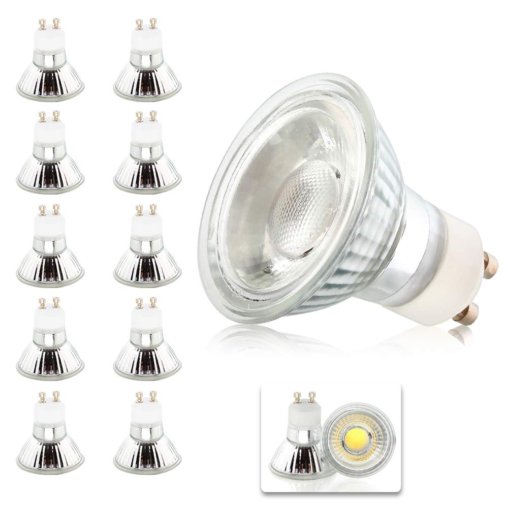 Mengjay® 10 bombillas LED GU10 COB regulables de 5 W (equivalente a 50 W halógeno), 400 lúmenes, luz blanca fría, COB SMD, 240 V, bajo consumo