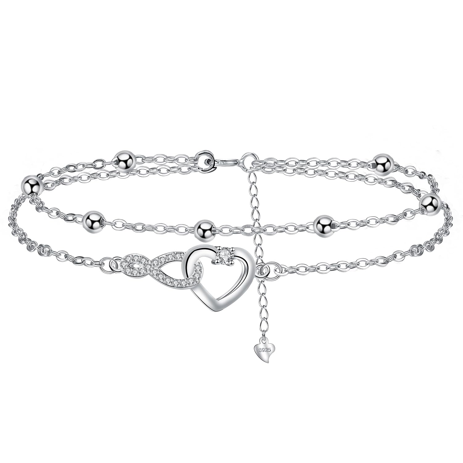 Arrebol Bracciale Donna Argento 925 con Doppia Catena Regalo per Donne Moglie Madri Figlia - Regolabile [16+4cm]