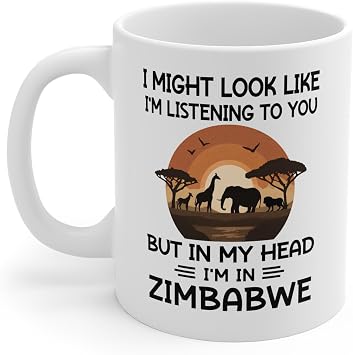 Zimbabwe Coffee Mug Gifts, Funny Animal Cup Gift, In my Head Im in Africa
