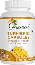 Grenera Turmeric Capsules (Haldi with Black Pepper) 120 Veg Capsules, Curcumin Supplement, 650 mg each