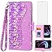 Asuwish Phone Case for Motorola Moto Edge 2021/MotoEdge 5G UW Wallet Cover with Screen Protector and Wrist Strap Flip Credit Card Holder Bling Glitter Stand Cell MotoEdge5GUW Women Girls Pink