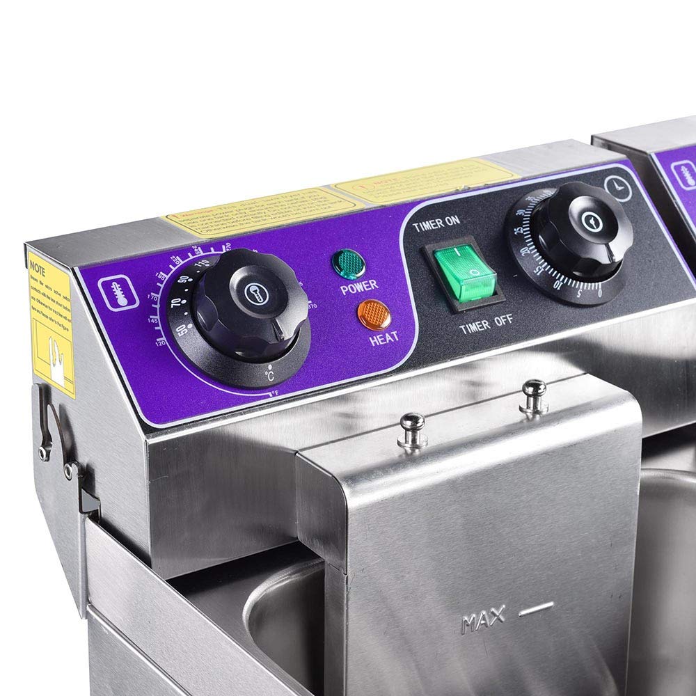 WeChef Commercial Dual Tanks Electric Deep Fryer with Basket Timers