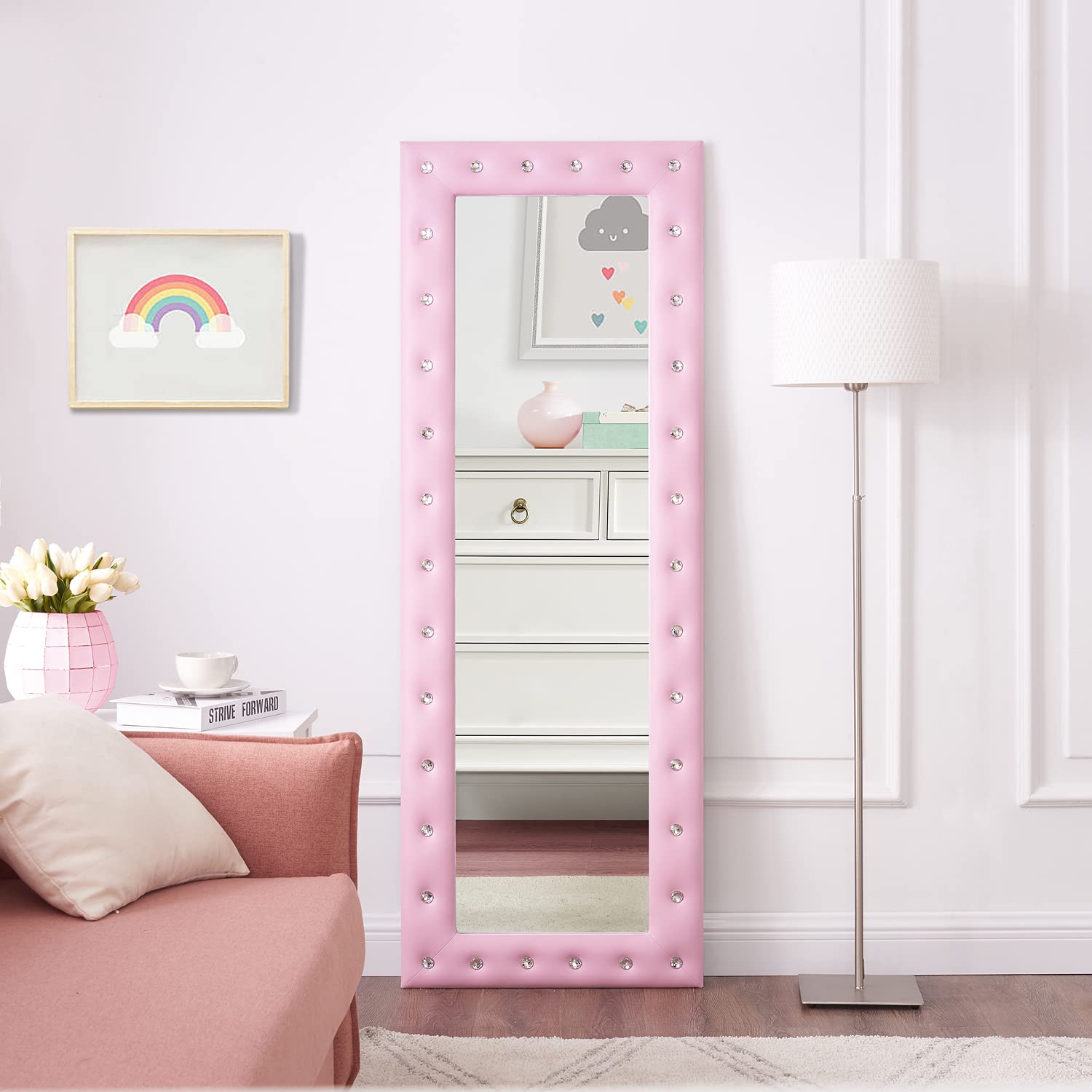 Crystal Tufted Full Length Mirror, Large Floor Mirror, Standing or Wall