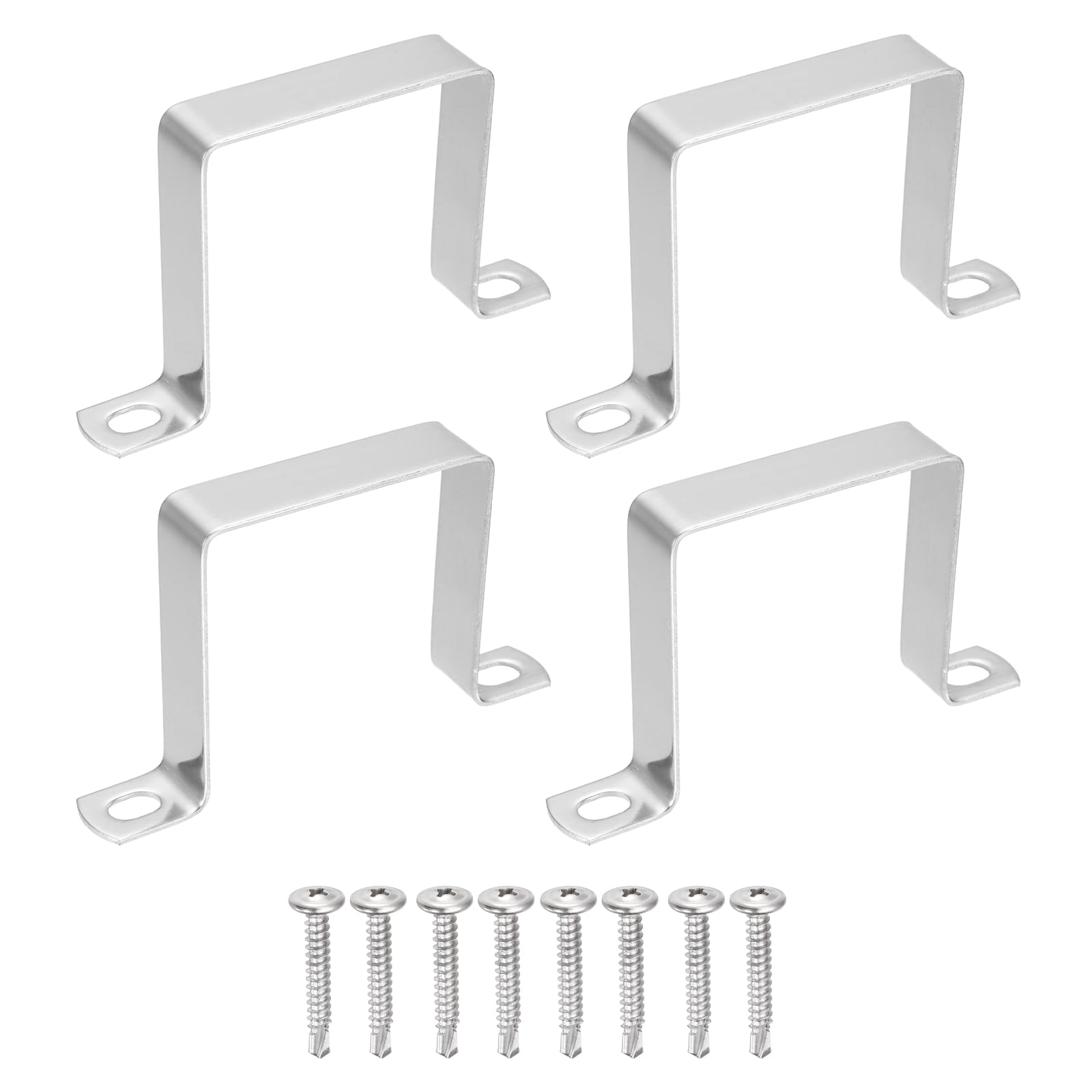 sourcing map 4Pcs U Shape Square Tube Clamp, 70x70mm U Shaped Bracket 304 Stainless Steel Square Strap Clamp with Phillips Head Self Drilling Screws for Pipes Door Closed Bar Holder Railings โ image 1