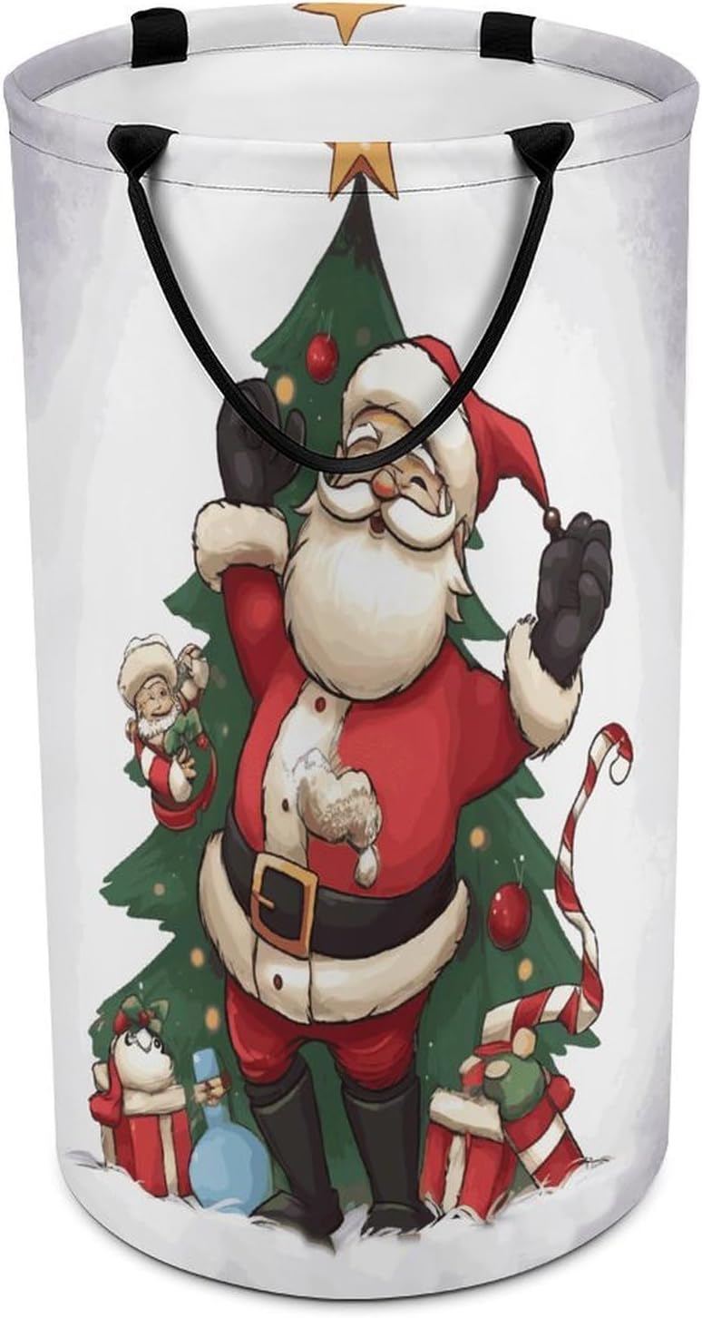 Merry Christmas Laundry Basket Waterproof And Moisture-Proof Storage Bins Collapsible Round Laundry Hamper Perfect for Toys, Clothes And Sundries