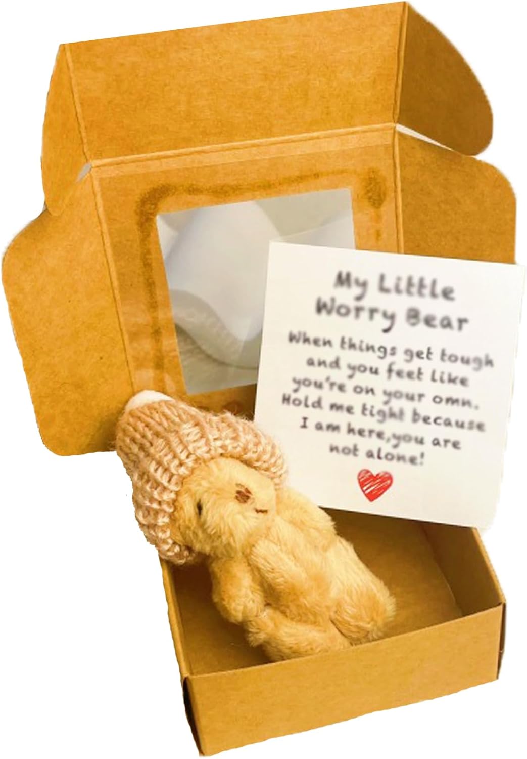 Worry Bear in a Box, Handmade Mini Plush, Little Bear in a Box, Little Worry Bears with Inspirational Card, Portable Comfort Gift for Stress Relief, Travel Companion
