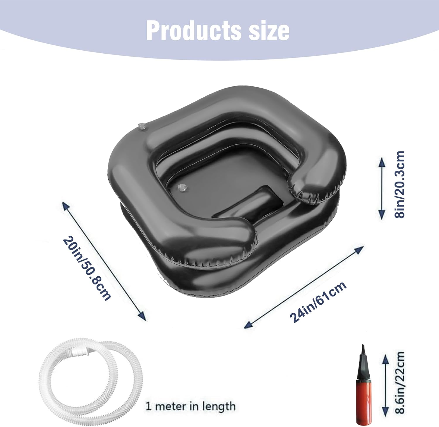 Inflatable Shampoo Basin - Portable Hair Washing Tray for Disabled, Elderly, Bedridden - Leak-Proof, with Neck Support & Drain Hose - Perfect for Dreadlocks, Curly & Thick Hair(Black)