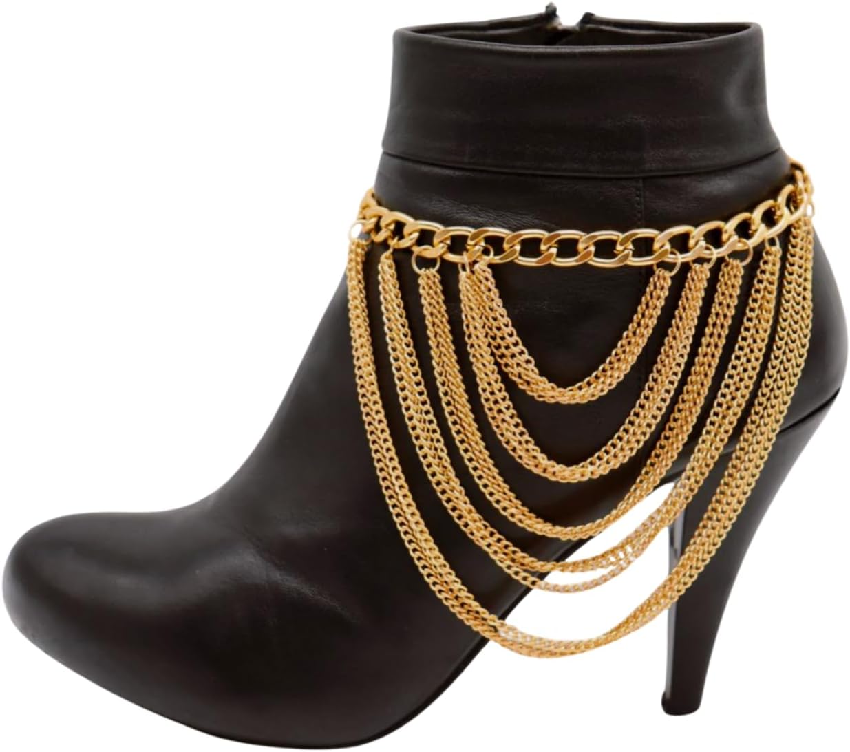 Women’s Gold Tone Boot Chain Bracelets Pair, Multi Layer Draped Shoe Anklet Jewelry, Adjustable 11–15 In, Festival And Concert Accessory BC106