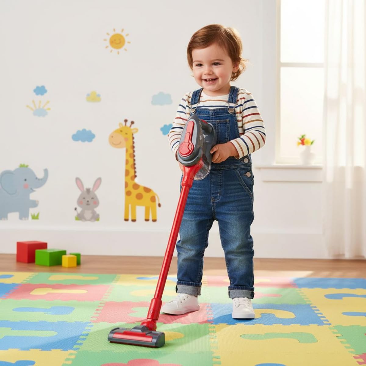 Dirt Devil Spielzeug Staubsauger 3-in-1 - Kinderstaubsauger mit 2 Aufsätzen - Funktionierende Saugfunktion und Realistische Geräusche - Für Jungen und Mädchen ab 3 Jahre - Kinderspielzeug - Rot/Grau