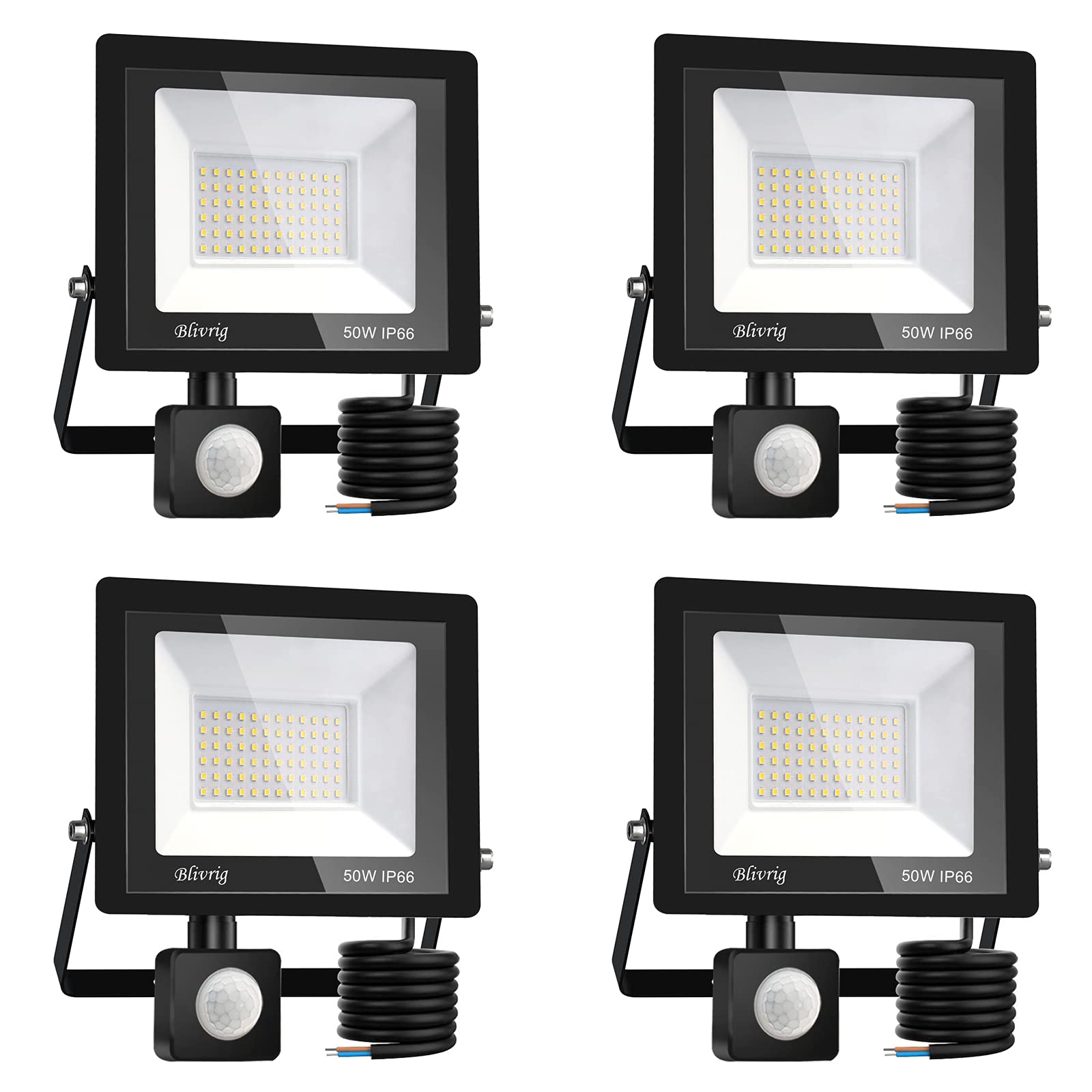 50W Projecteur LED Exterieur avec Détecteur de Mouvement 4 Pièces