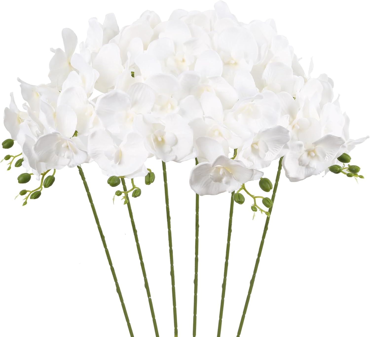 White Orchids Artificial Flowers 6PCS Silk Orchids 35" Faux Orchid Stems Silk Orchid That Look Real for Wedding Home Centerpieces Table Decor(White)