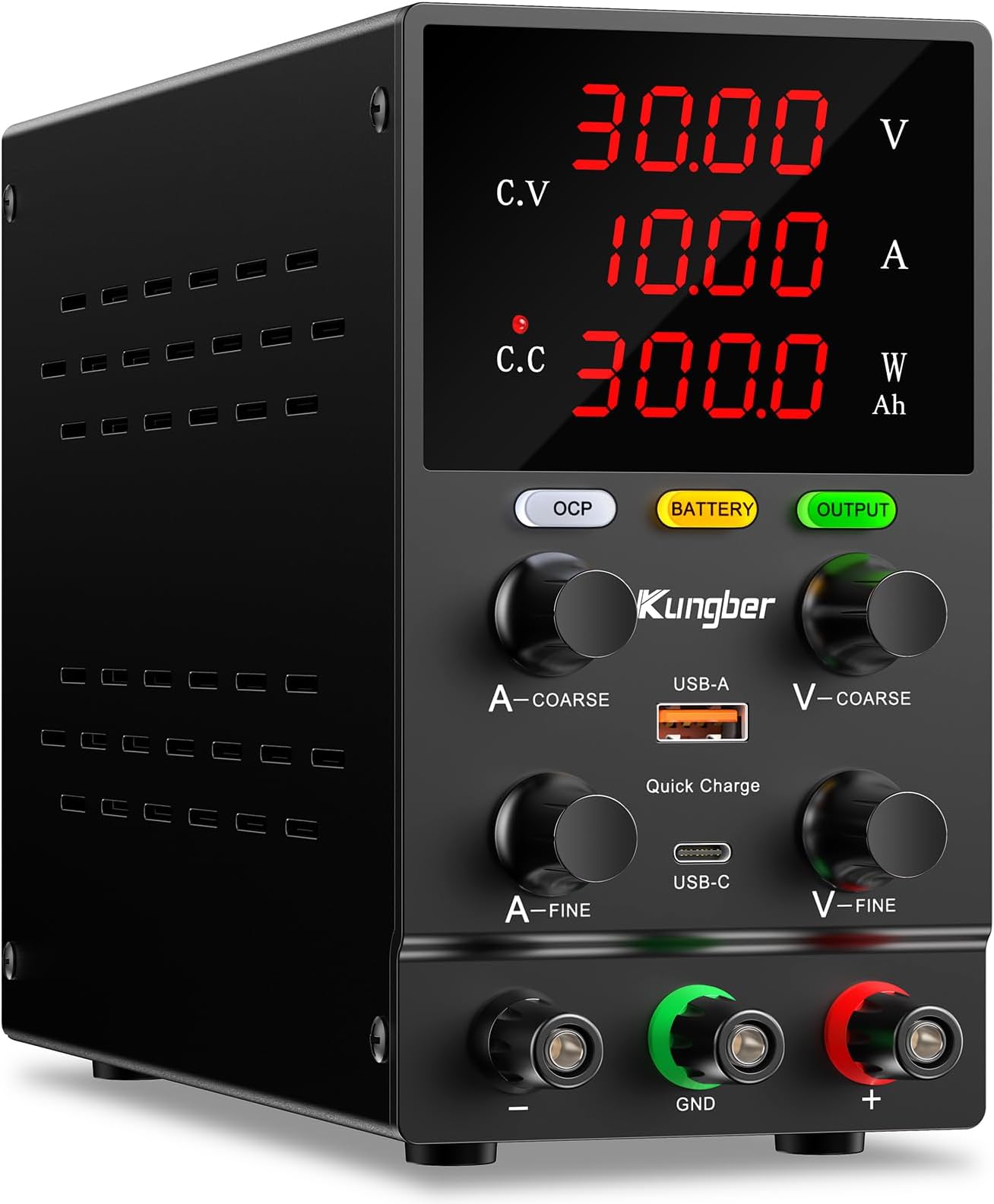DC Power Supply Variable, 30V 10A Adjustable Switching Regulated DC Bench Power Supply with Intelligent Charging Mode, 18W USB Interface, Precision Encoder Knob (Black)