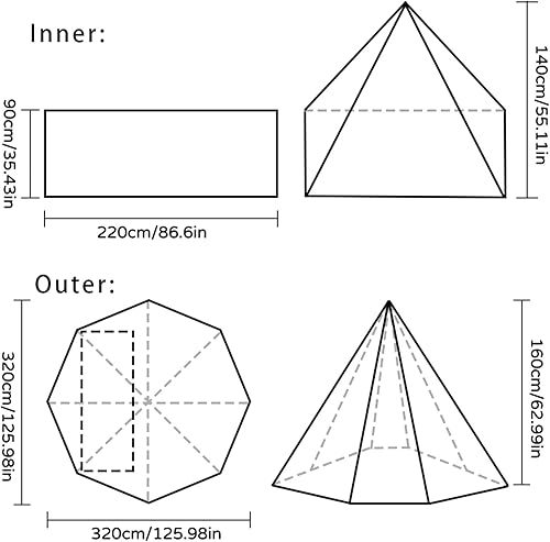 Miniatura 5 de Tienda de campaña piramidal para acampar al aire libre, impermeable, tipi, tienda de campaña para 1 persona, tienda de campaña para estufa de