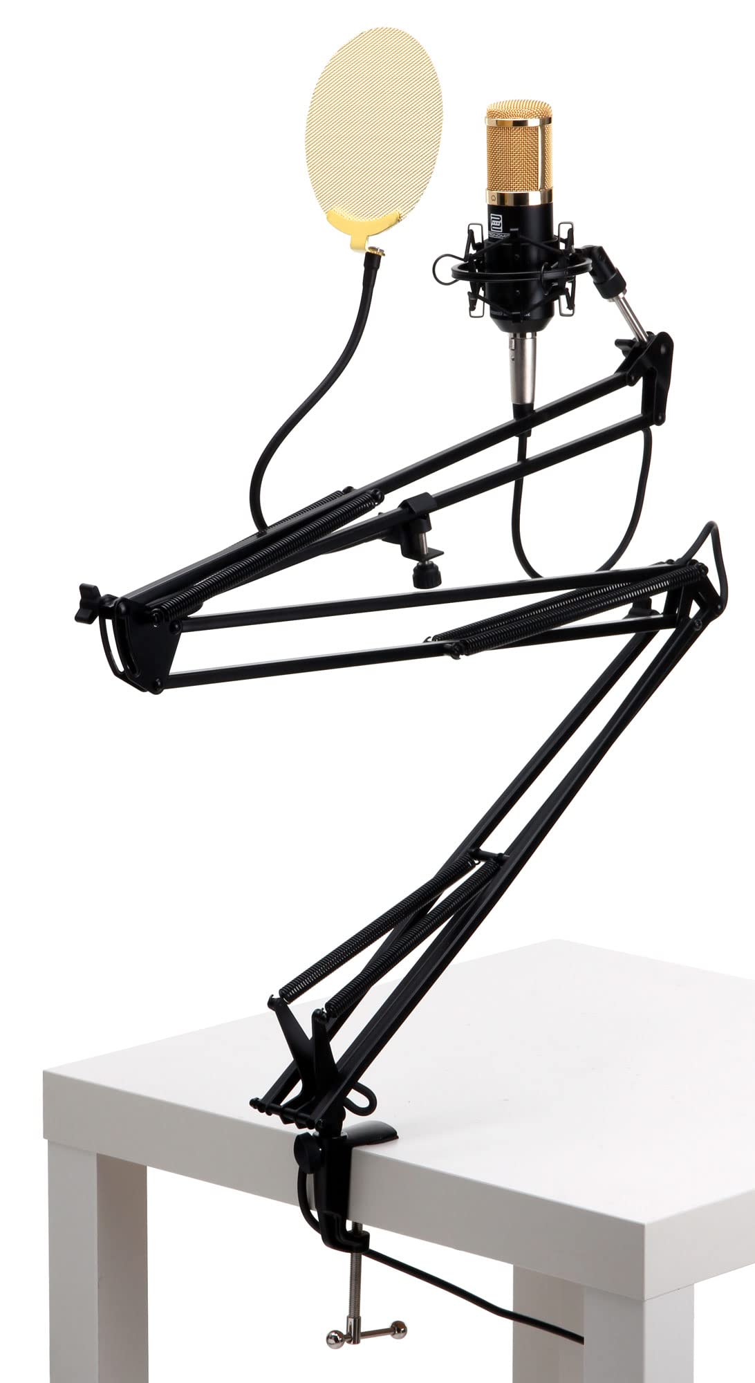 Pronomic CM-100BG Studio Großmembranmikrofon XLR-Kondensatormikrofon inkl. Popkiller und Mikrofonarm (mit Mikrofonspinne, Etui, Windschutz, Reduziergewinde, Mikro Popschutz, Tischklemme) schwarz