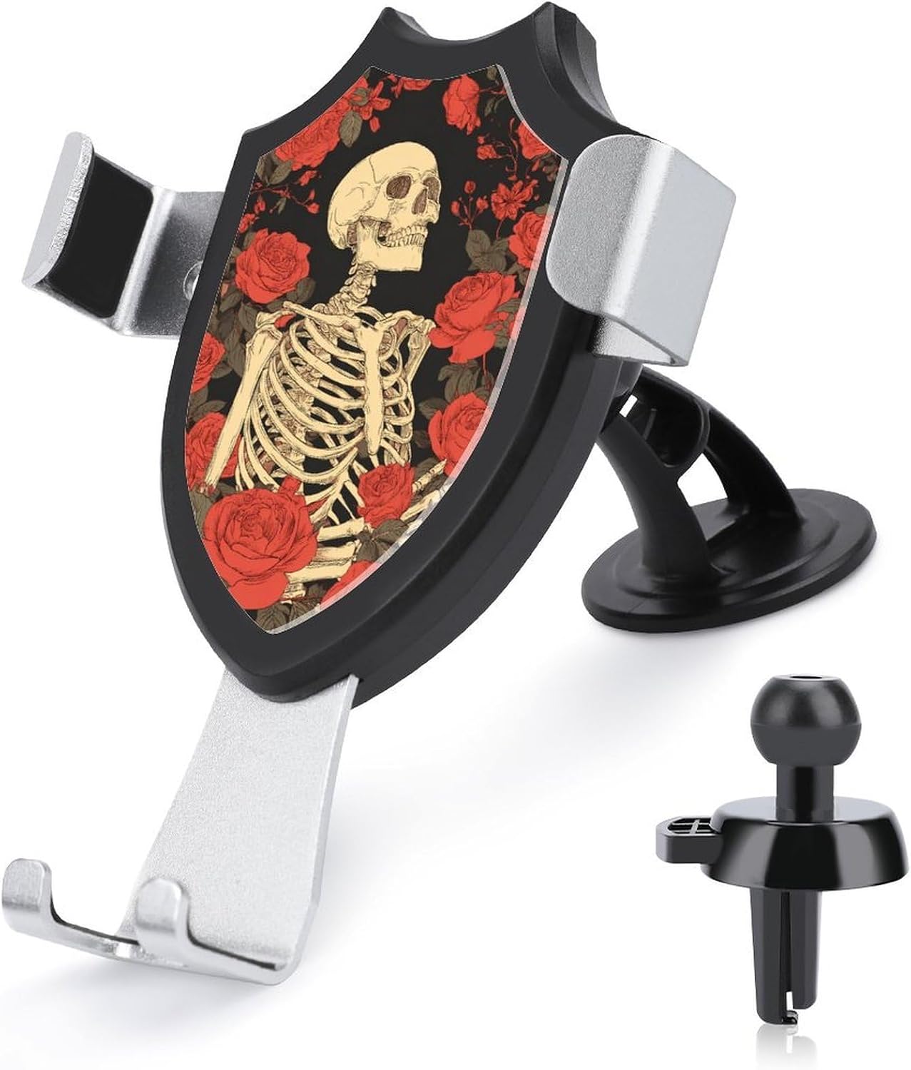 Skeleton Red Roses Retro Car Phone Holder Mount Triangle Clip Base Air Vent Cell Phone Car Mount Automotive Accessories for 4-6 Inches Cell Smartphones