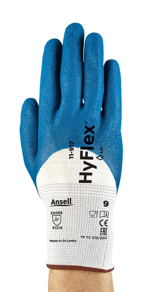 Ansell HyFlex 11-917 Guantes de Trabajo Repelentes al Aceite, Gran Destreza y Magnífico Confort, Mayor Flexibilidad y Sensibilidad Táctil, Protección Mecánica, Talla S (12 Pares)