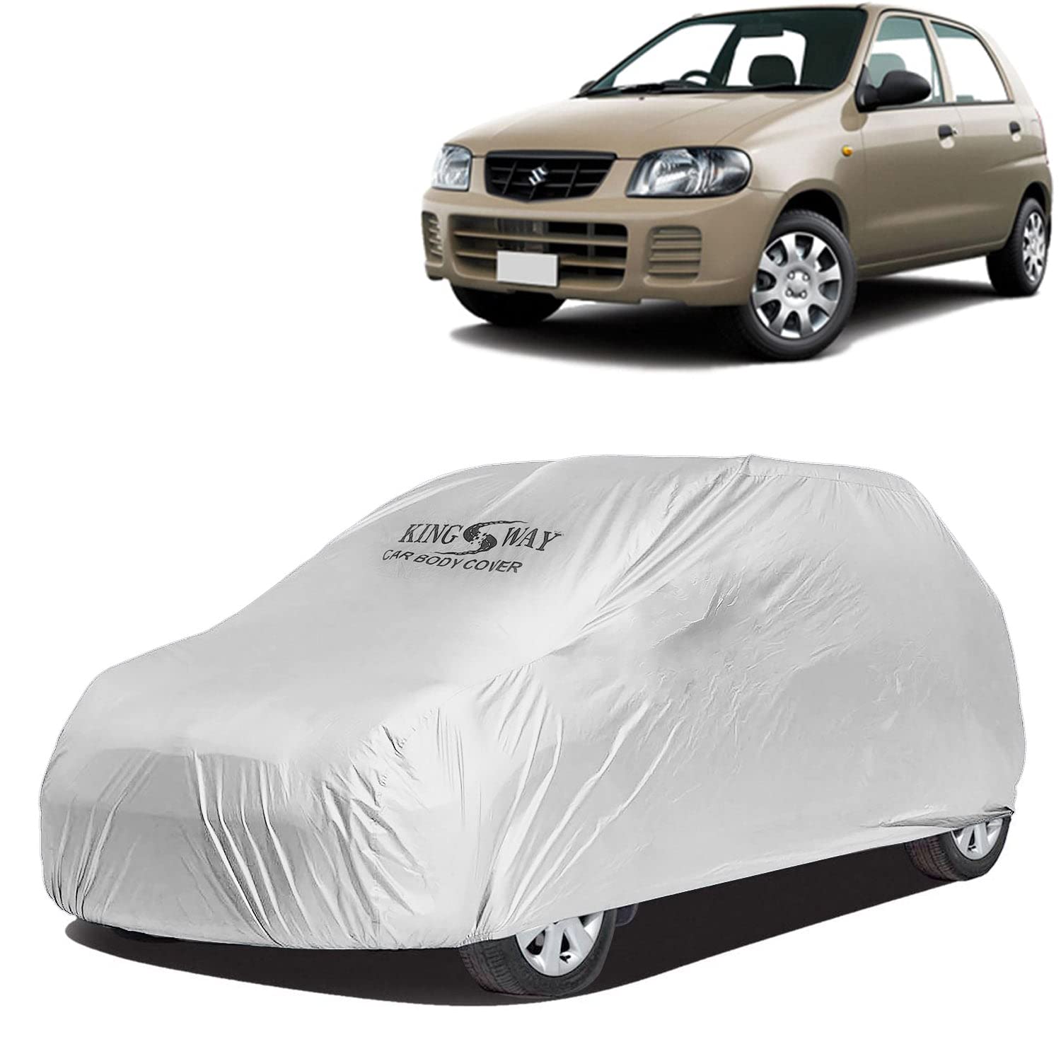 KINGSWAY® Alto 800 Car Body Cover Dustproof for (Year 2000 to 2012), Compatible with Maruti Suzuki Alto 800 Car Cover, Comes with Bird Droppings, Scratch, UV and Paint Protection, Silver Matty