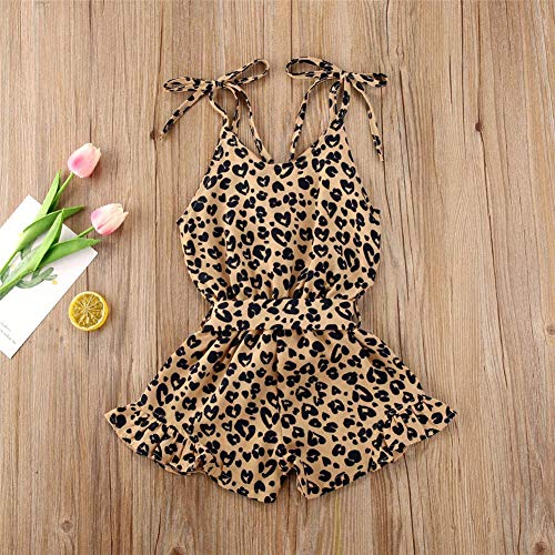 Rtnnsbbfcm Toddler Baby Girl Leopard Printing Romper Bodysuit Sleeveless Suspender Straps Ruffle Jumpsuit Outfit (Beige, 4-5T) - Thumbnail 4