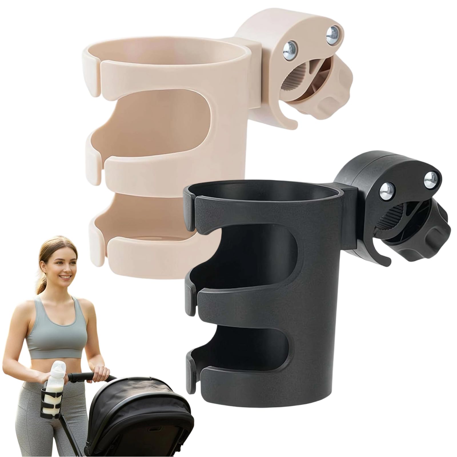 Drink Holders for Prams, Multi-functional Bicycle Bottle Holder 2PCS, 360 Degree Rotation Water Cup Holder, Large Calibre Universal Cup Holder for Trolleys, Mountain Bikes, Pushchairs and Wheelchair