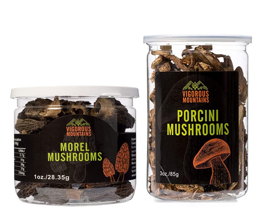 Vigorous Mountains Wild Seco Morel Champiñones 1 onza y VIGOROUS Mountains, hongos Porcini secos, 3 onzas