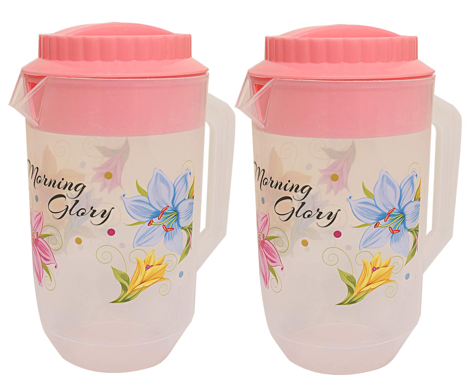 Kuber Industries Floral Design Plastic Water Jug, 2-Pieces, Pink