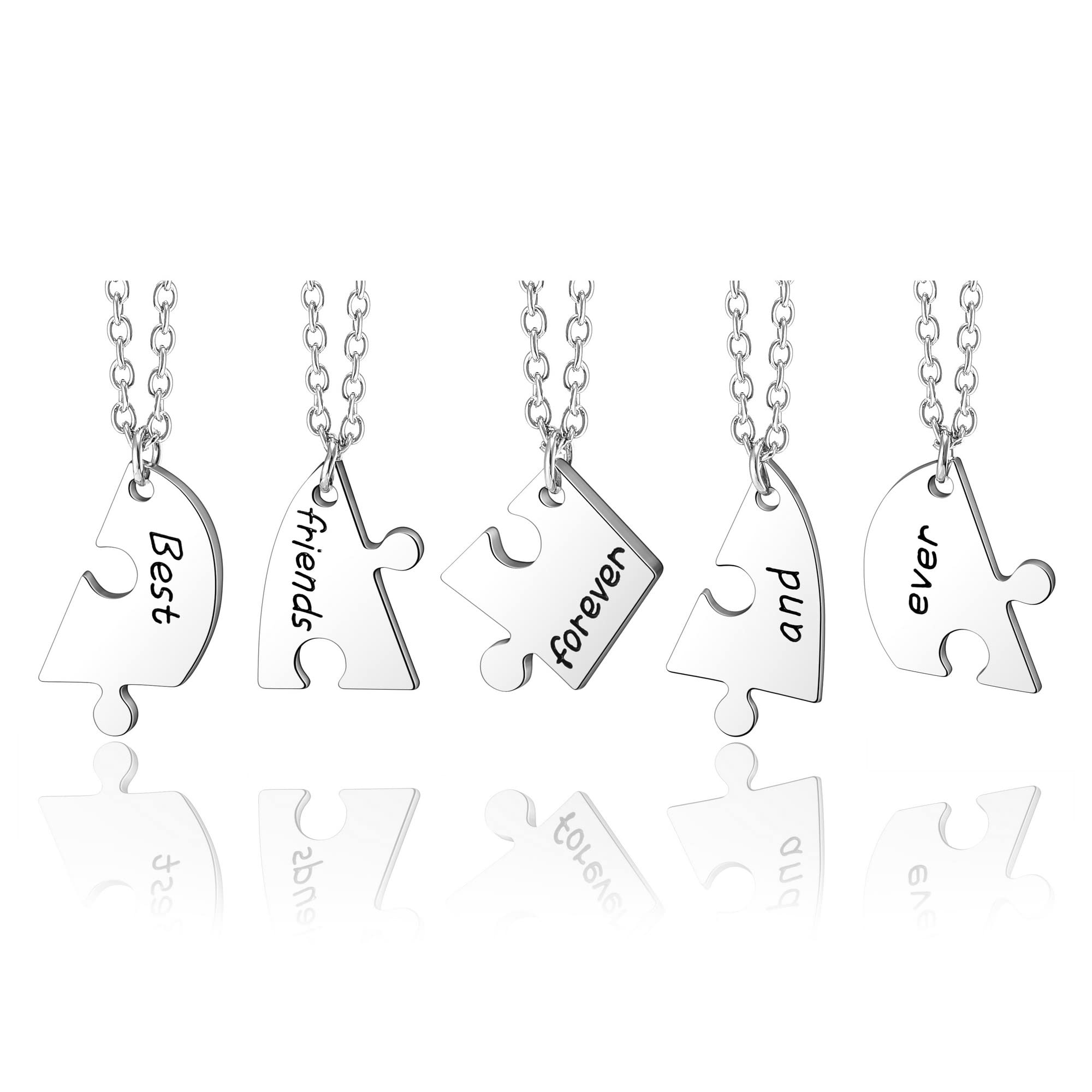 JSDDEBFF Friendship Necklace for 5 Partner Necklaces Best Friends Forever and Ever Heart Puzzle Pendant Necklace Jewellery for Sisters Partner Friends, Metal
