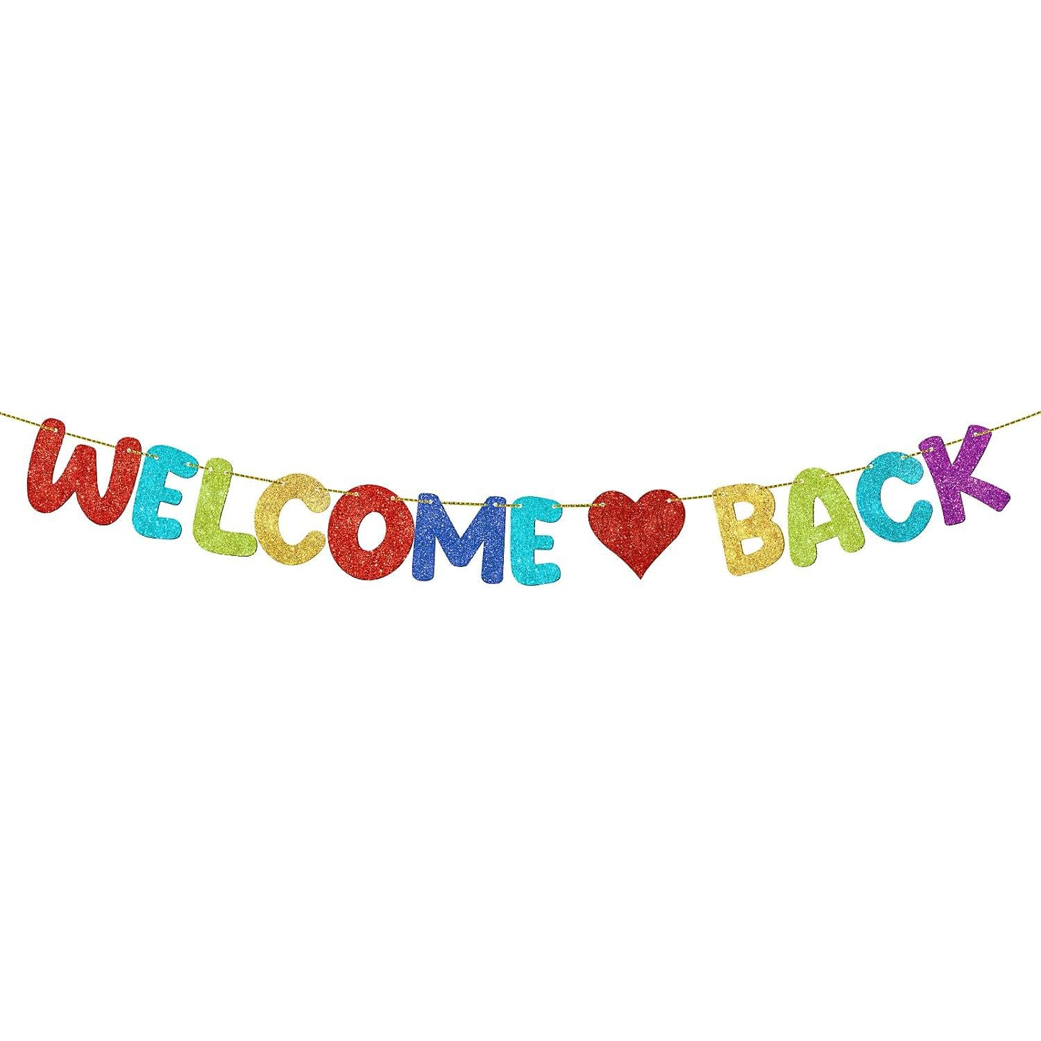 YAWYO Welcome Back Decorations, Colorful Glitter Home Festival Party Decorations, Welcome Home Banner Family Theme Party Supplies for Homecoming Returning