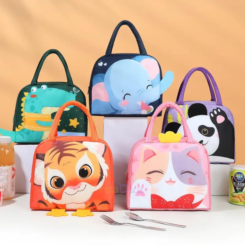 Image of 3D Printed Hot & Cold Leak-Proof Insulated Lunch Bag - Pink Cat Wings Design, Tote Hand-Held Tiffin Bag for Office, School, Kids, Women & Men