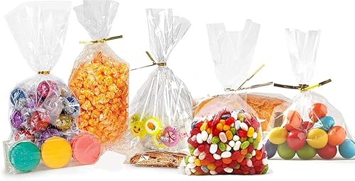 Miniatura 10 de Zcintert Bolsas transparentes de celofán para golosinas 100 unidades 59 x 78 pulgadas bolsas de regalo de plástico para dulces recuerdos de fiesta