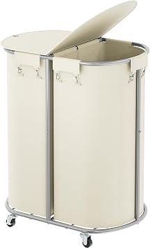 200L Double Laundry Hamper with Lid & Wheels, Oval Rolling Laundry Basket