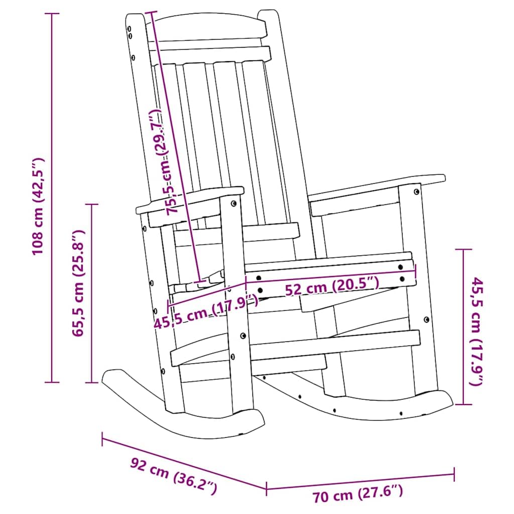 vidaXL Schaukelstuhl für den Garten Hellgrau 92 x 70 x 108cm HDPE, Garten und Terrasse, Moderne Möbel, ergonomischer Sitz, wetterfester Schaukelstuhl, Cooler Lounger