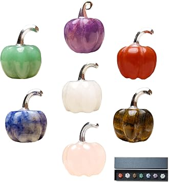 Crystal Glass Pumpkin Decor 7 PCS Crystal Figurines, Home Decoration Statues,Glass Pumpkin Figurines Table Accent Halloween Pumpkin Fall Decorations for Home Thanksgiving 7-PCS-Pumpkin
