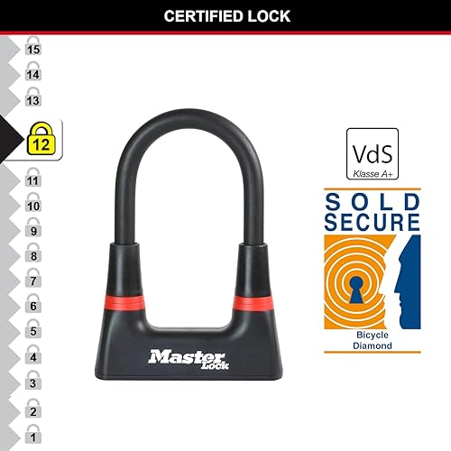 Miniatura 4 de MASTER LOCK 8278EURDPRO Cerradura en U, llave, certificado antirrobo, eléctrica, bicicleta de montaña, unisex, para adultos, negro, mediano