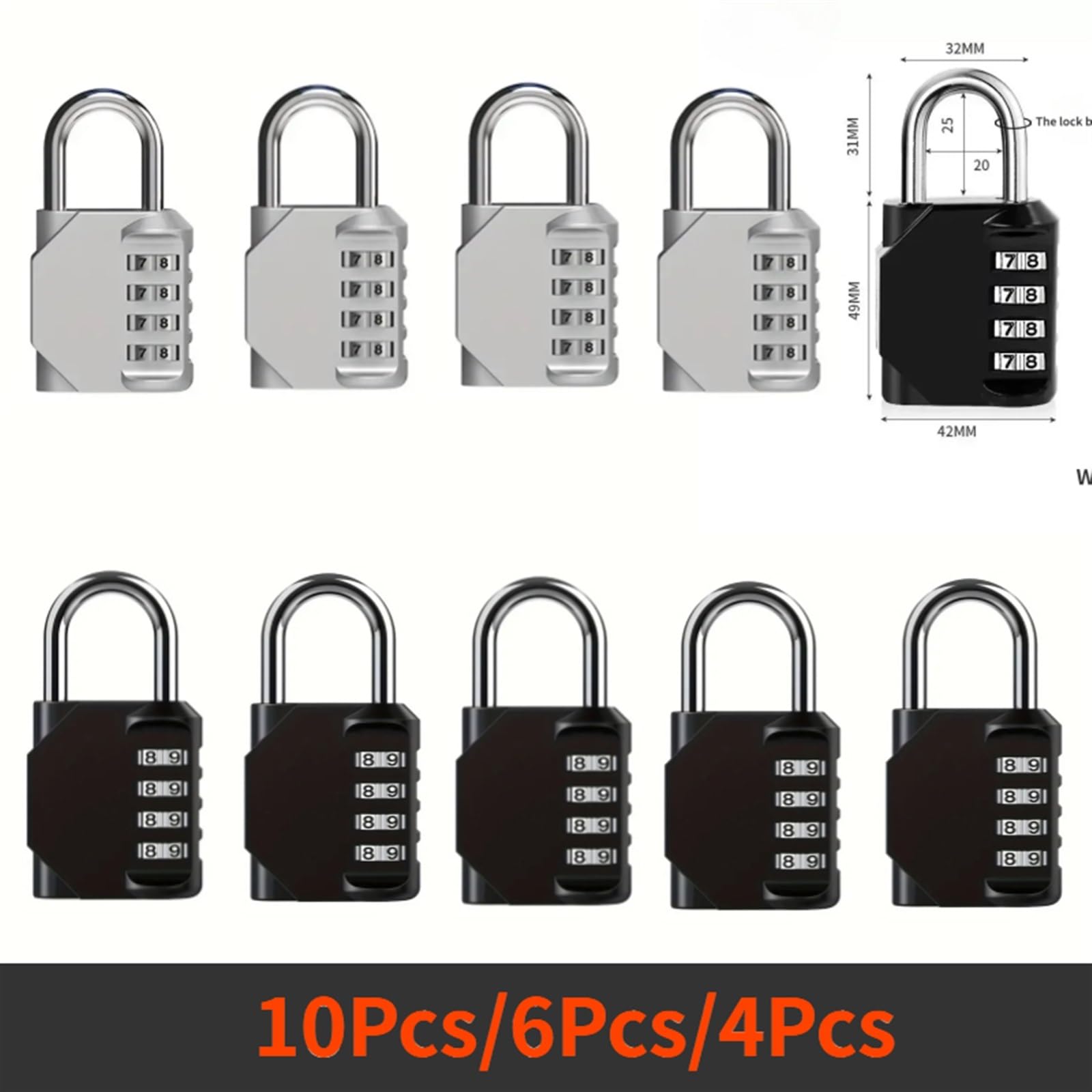 Cadenas Code Cadenas à combinaison 4 chiffres, serrure de porte extérieure étanche, casier valise, fenêtre, matériel gymnastique, antivol for meubles