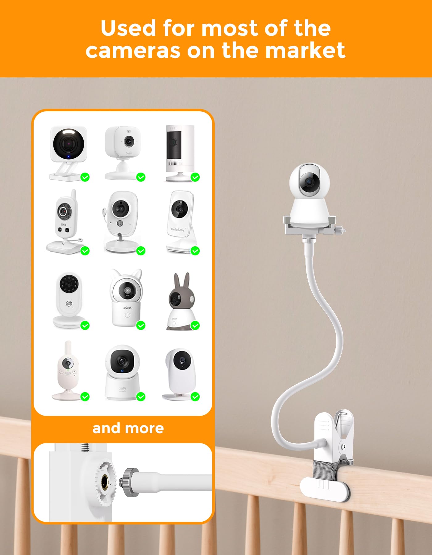 Soporte Universal para Monitor de Bebé GHB Camara,Philips Avent/Momcozy/ieGeek BOIFUN/GHB/Hellobaby,Soporte Flexible para Cámara de Bebé con Rosca 1/4",Compatible con la mayoría de vigilabebés - 3