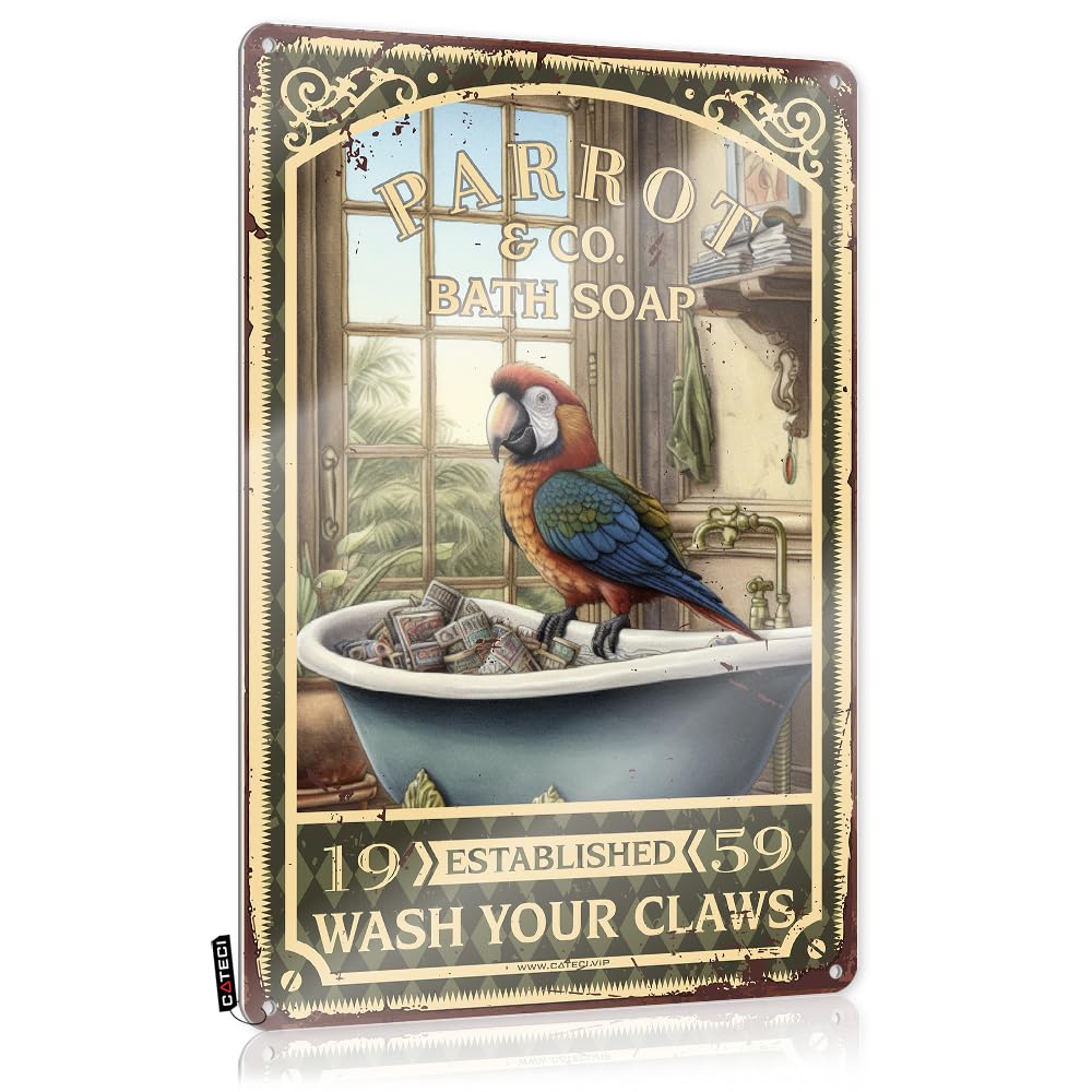 Vintage Signs Metal Parrot Bath Soap Wash Your Claws Tin Sign Records For Wall Aestheticretro Bathroom Decorcoffee Station Decoroffice Decor For Women(30X40CM)
