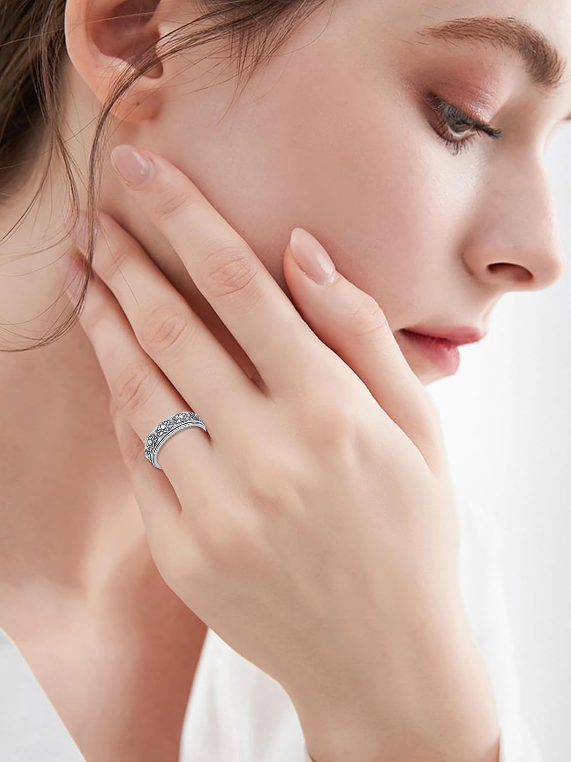 Midari Lotus Anxiety Relieve Spinner Rings 925 Sterling Silver Stress Relieving Just Breath Flower Fidget Rings for Women Christmas Jewelry Gifts - Image 4