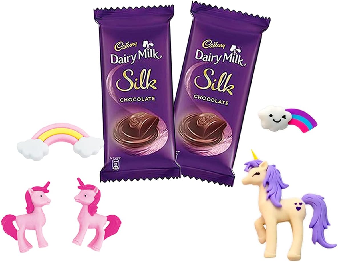Saugat Traders Rakhi Gift for Younger Sister with Chocolate - Unicorn Eraser Set - Gift for Kid Girl - Boys - Birthday Gift