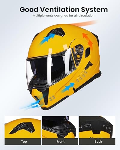 Miniatura 10 de ILM Casco modular de cara completa para motocicleta, para adultos, doble visera, luz trasera LED, opcional DOT