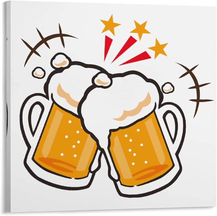 Amazon.co.jp: ポスター フレーム装飾画 ビール 乾杯 イラスト アート