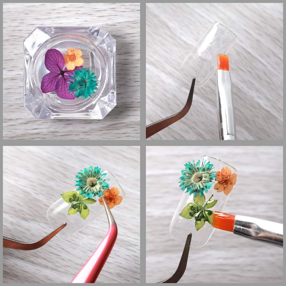 UOONY 2 Boxes Small Dried Flowers for Nails, 24 Colors 3D Mini Real Natural Flowers Sticker for Resin and Nail Art with Tweezers for Tips Manicure Decor